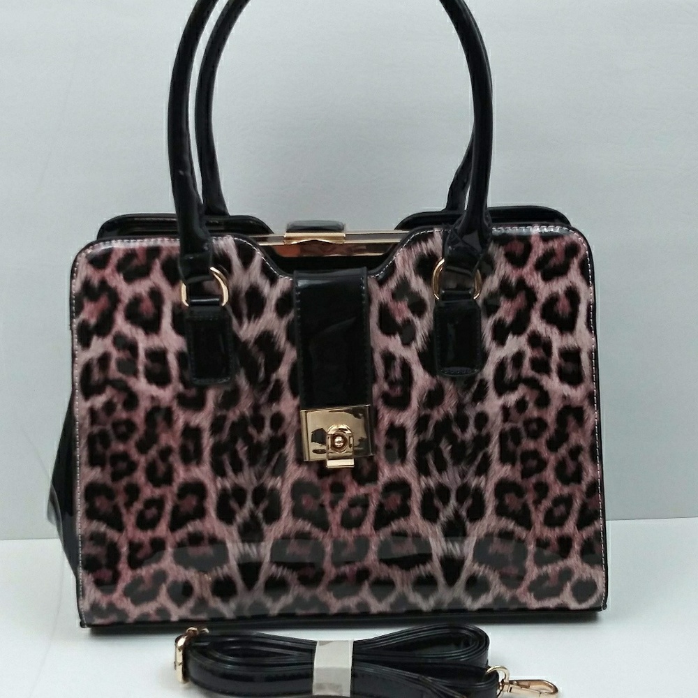 Faux Leather Top Handle Animal Print Purse